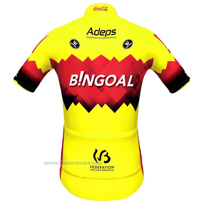 2023 Maillot Cyclisme Bingoal WB Jaune Rouge Manches Courtes et Cuissard